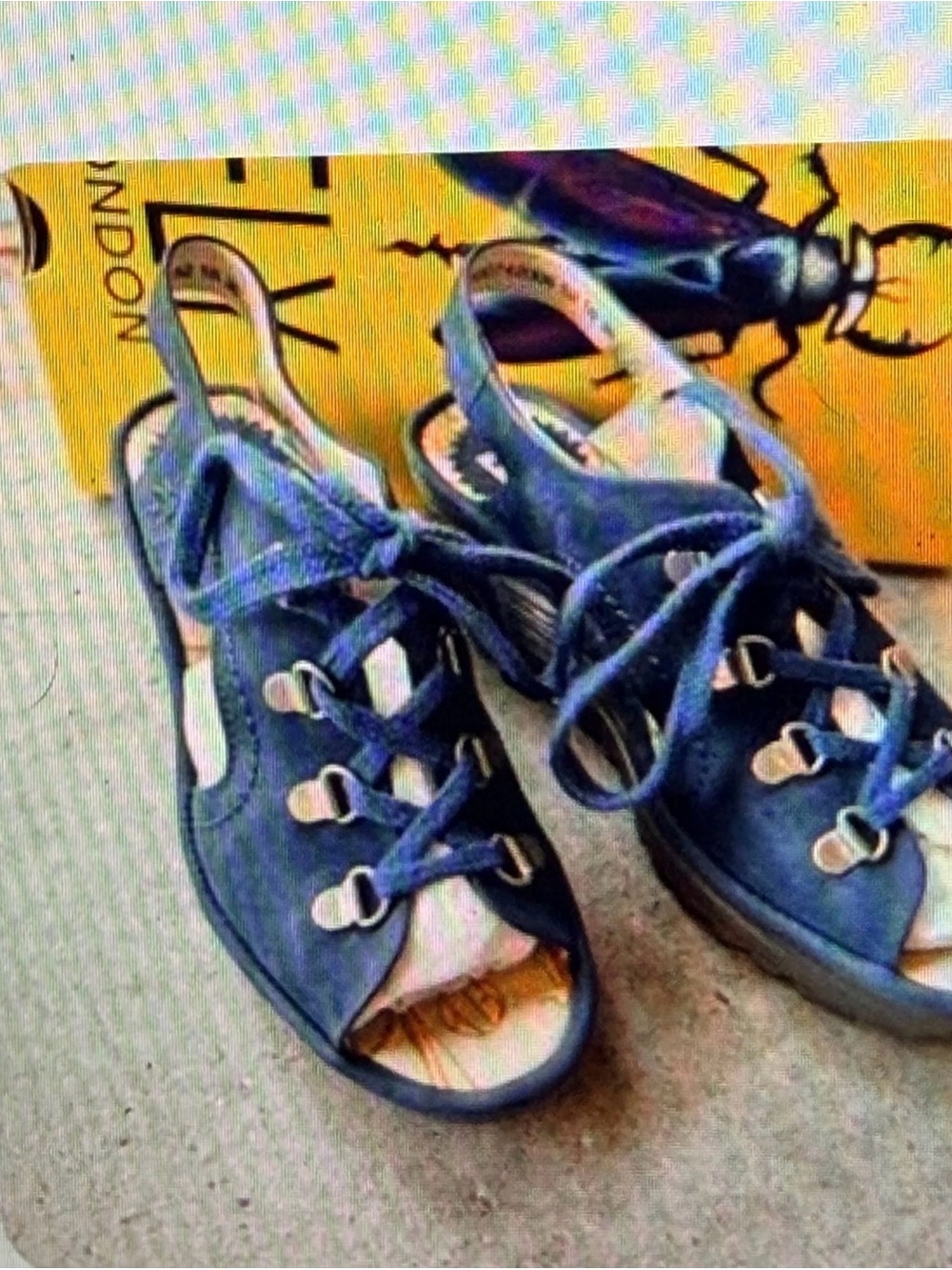 Fly London Navy Lace-Up Open-Toe Wedge Sandals